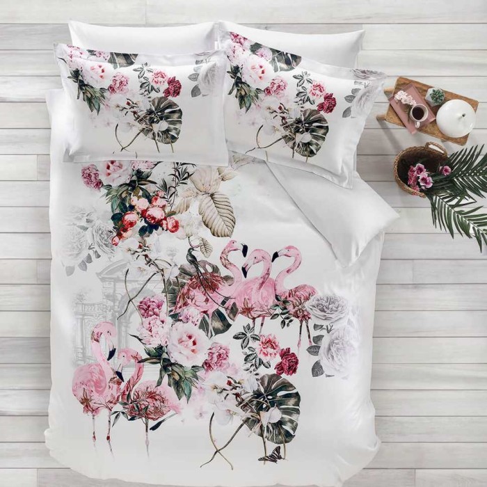 Постельное белье Tivolyo Deluxe "Flamingo", семейное, белый