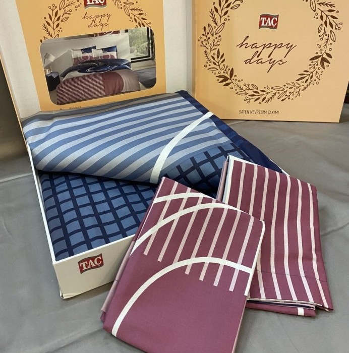 Постельное белье Tac Saten "Pandora", 2-х спальное (евро), синий