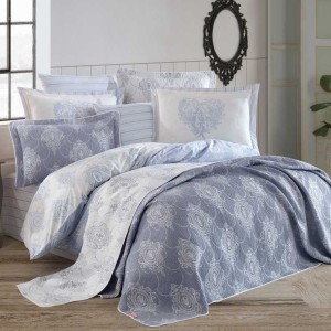Постельное белье Hobby с покрывалом "Soft Line Rachel", 2-х спальное (евро), голубой