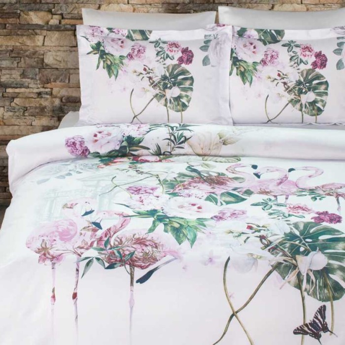 Постельное белье Tivolyo Deluxe "Flamingo", 2-х спальное (евро), белый