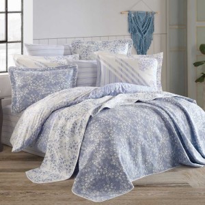 Постельное белье Hobby с покрывалом "Soft Line Romance", 2-х спальное (евро), голубой
