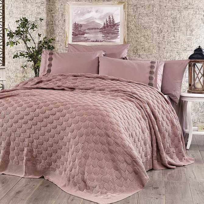 Постельное белье Do&Co с пледом "Twin", 2-х спальное (евро), пудра
