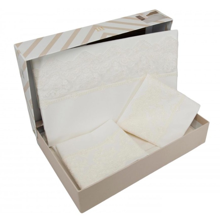 Постельное белье Tivolyo с кружевом "Minoso", семейное, кремовый