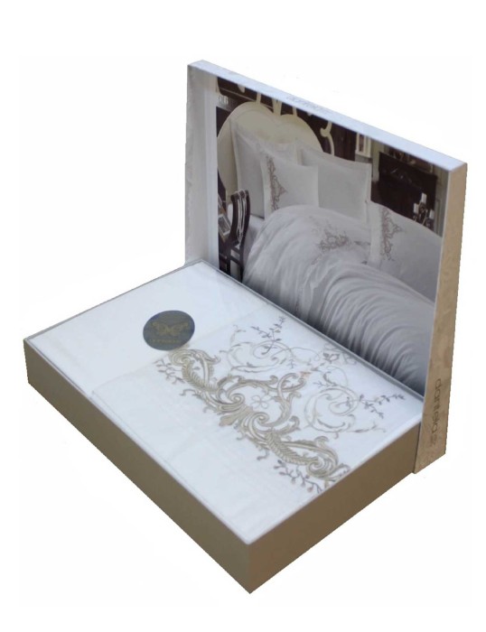 Постельное белье Dantela с вышивкой "Butterfly", 2-х спальное (евро), бежевый