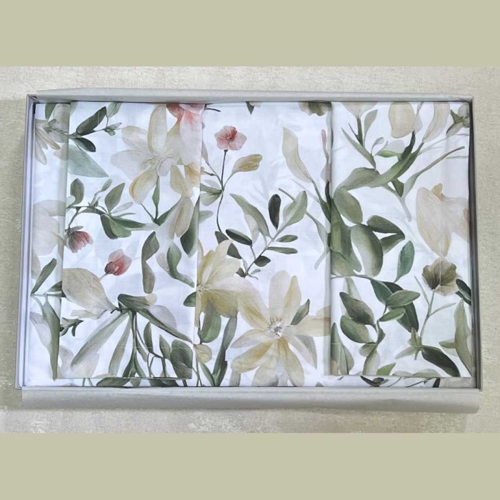 Постельное белье Mirabello перкаль "Clematis", 2-х спальное (евро), белый