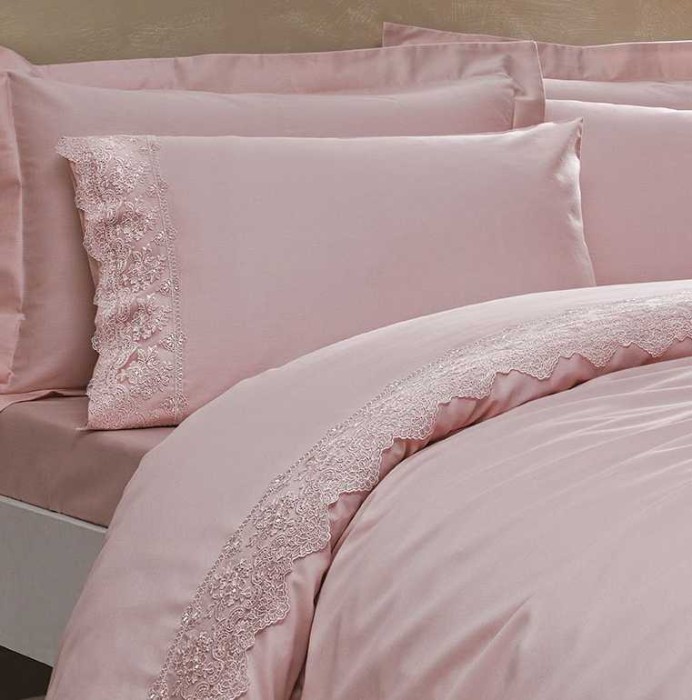 Постельное белье Tivolyo с кружевом "Minoso", 1,5 спальное, пудра