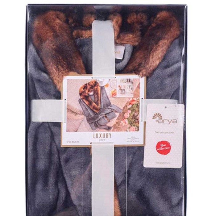 Халат Arya велюровый с мехом "Luxury", XL, серый