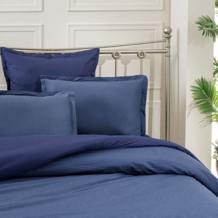 Постельное белье Sarev страйп "Fancy", семейное, темно-синий