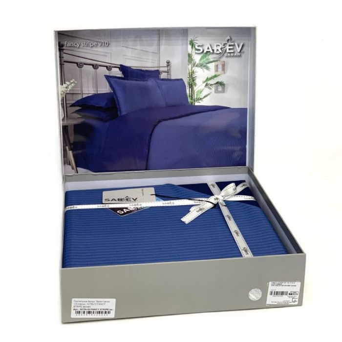 Постельное белье Sarev страйп "Fancy", семейное, темно-синий