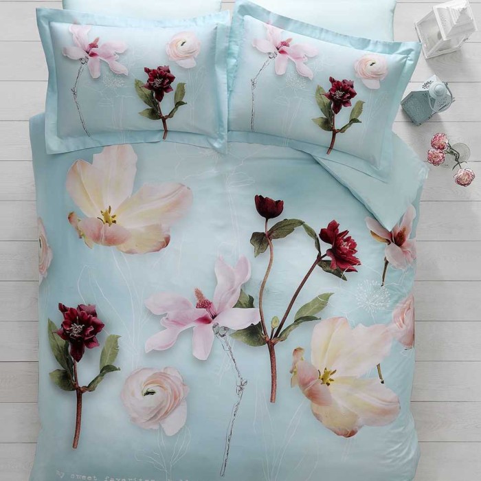 Постельное белье Tivolyo Deluxe "Floris", 1,5 спальное, голубой