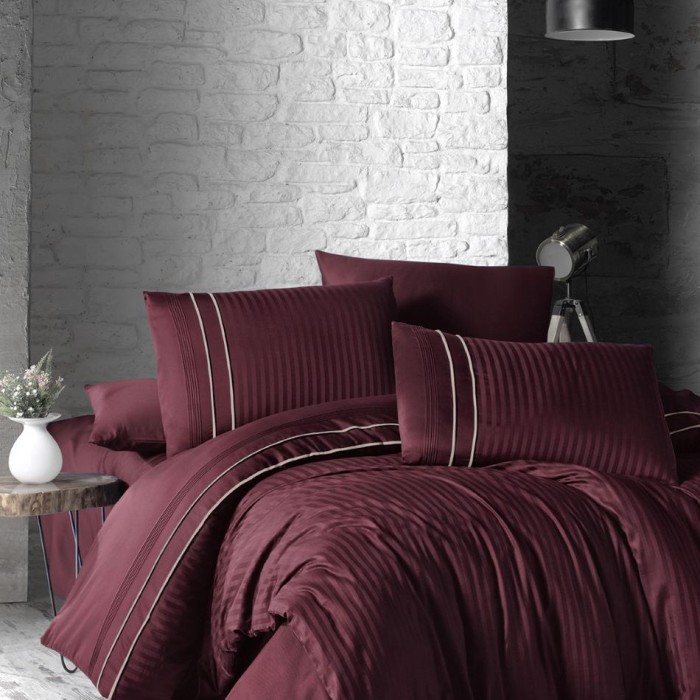 Постельное белье Do&Co жаккард Delux "Stripe Style", 2-х спальное (евро), бордовый