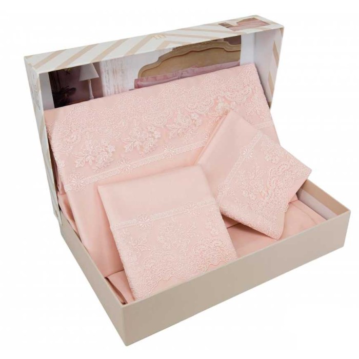 Постельное белье Tivolyo с кружевом "Minoso", семейное, пудра