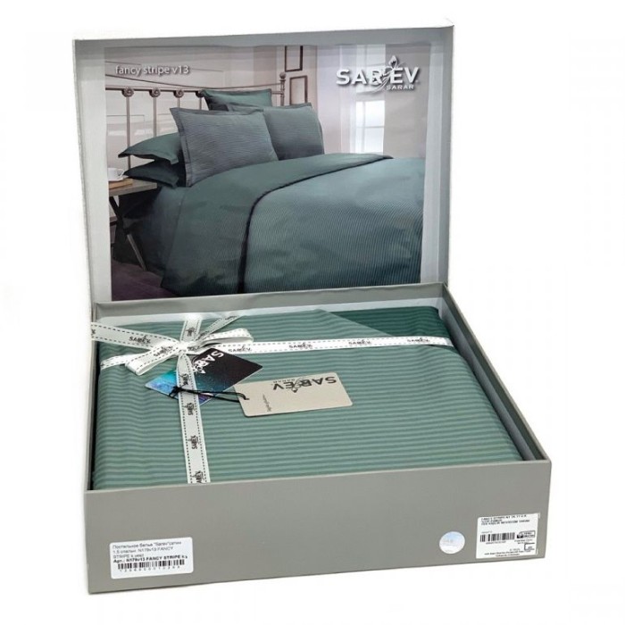 Постельное белье Sarev страйп страйп "Fancy", семейное, зеленый