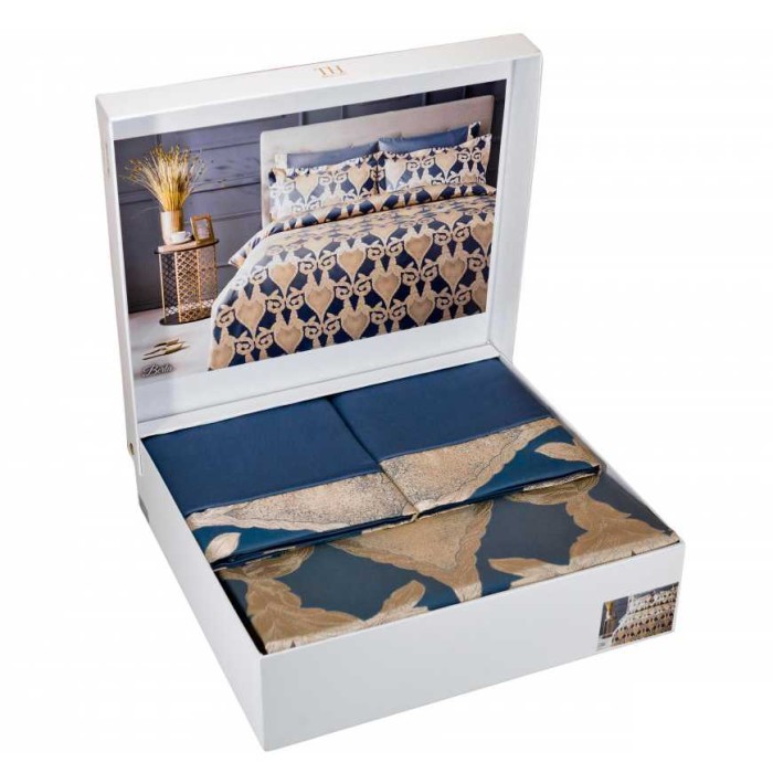 Постельное белье Tivolyo с вышивкой "Berta", 2-х спальное (евро), синий