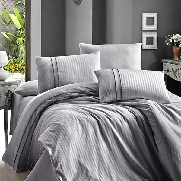 Постельное белье Do&Co жаккард Delux "Stripe Style", 2-х спальное (евро), серый