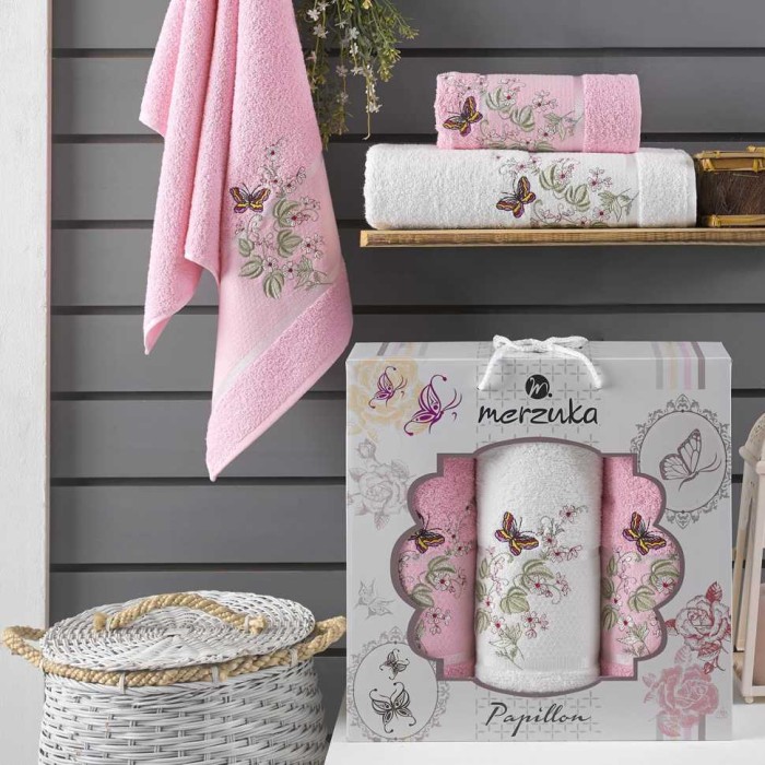 Комплект полотенец Merzuka "Papillon", 50x90-70x140 см, розовый