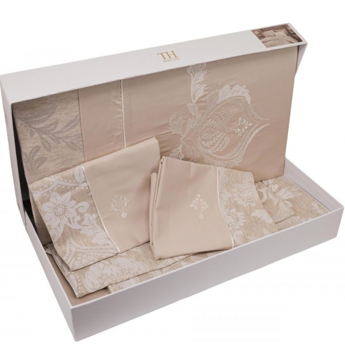 Постельное белье Tivolyo лён "Fortuny", 2-х спальное (евро), бежевый