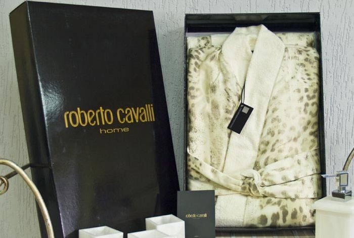 Халат махровый Roberto Cavalli "Jaguar 003" кимоно, L-XL, бежевый