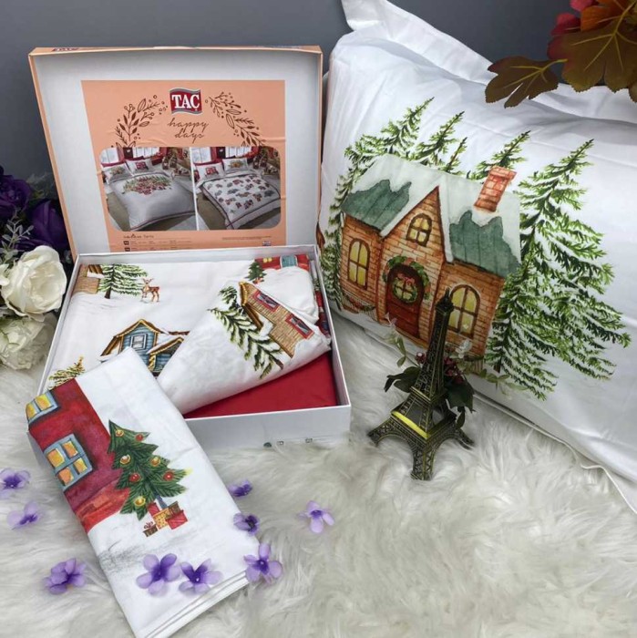 Постельное белье Tac двустороннее "Santa" v01, 2-х спальное (евро), красный