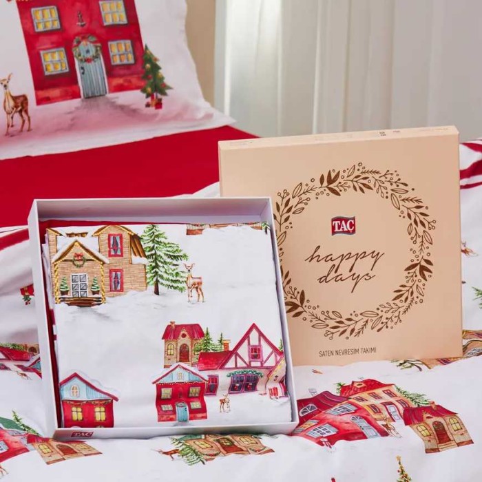 Постельное белье Tac двустороннее "Santa" v01, 2-х спальное (евро), красный