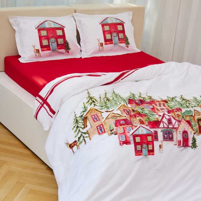 Постельное белье Tac двустороннее "Santa" v01, 2-х спальное (евро), красный