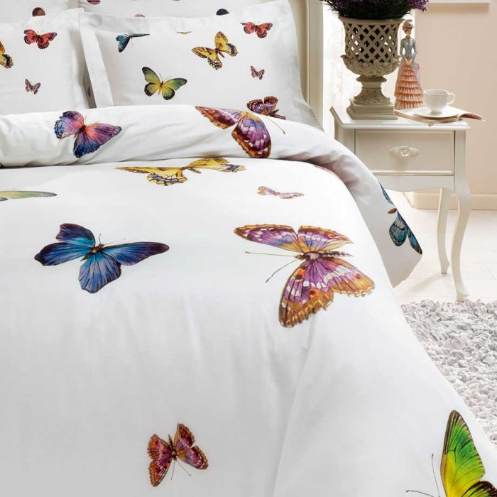Постельное белье Tivolyo Deluxe "Butterfly", семейное, белый