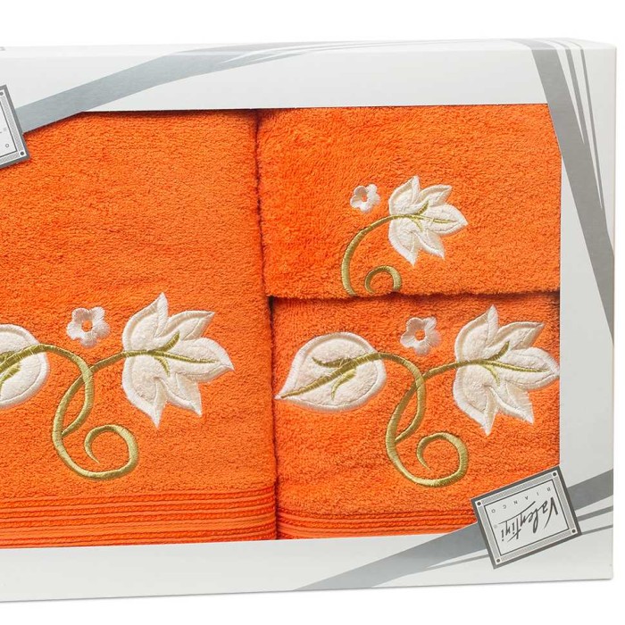 Комплект полотенец Valentini "Flower 2", 1123, 3 шт, оранжевый