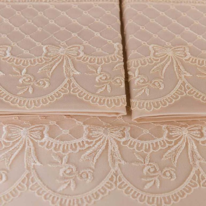Постельное белье Tivolyo с кружевом "Olivia", 1,5 спальное, бежевый