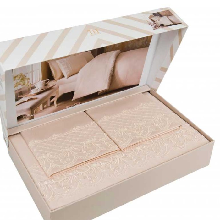 Постельное белье Tivolyo с кружевом "Olivia", 1,5 спальное, бежевый