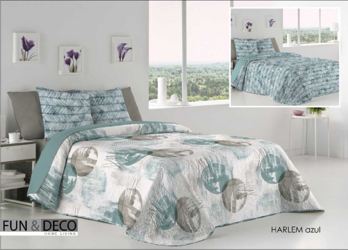 Покрывало с наволочками Antilo двустороннее "Harlem Azul", 235x270 см, голубой