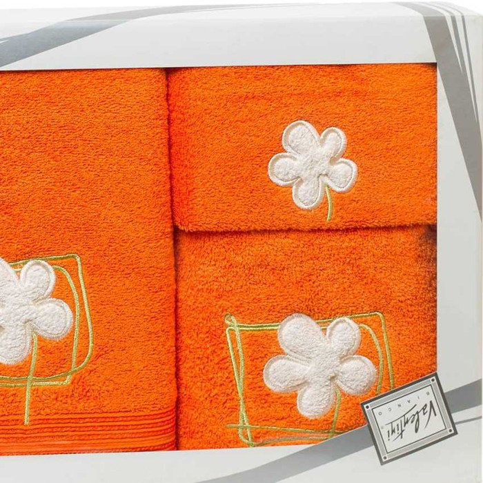 Комплект полотенец Valentini "Flower 4", 1123, 3 шт, оранжевый