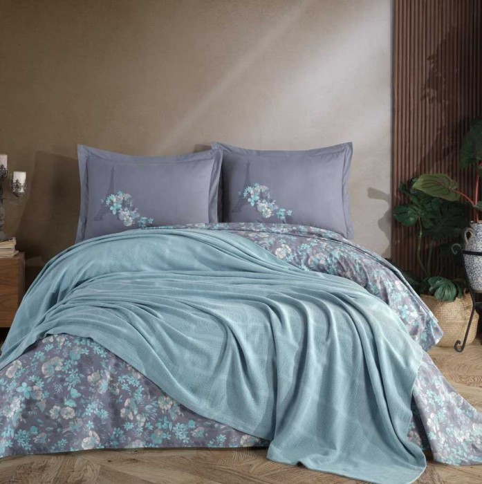 Постельное белье Hobby с покрывалом "Rainbow Alanza", 2-х спальное (евро), бирюзовый