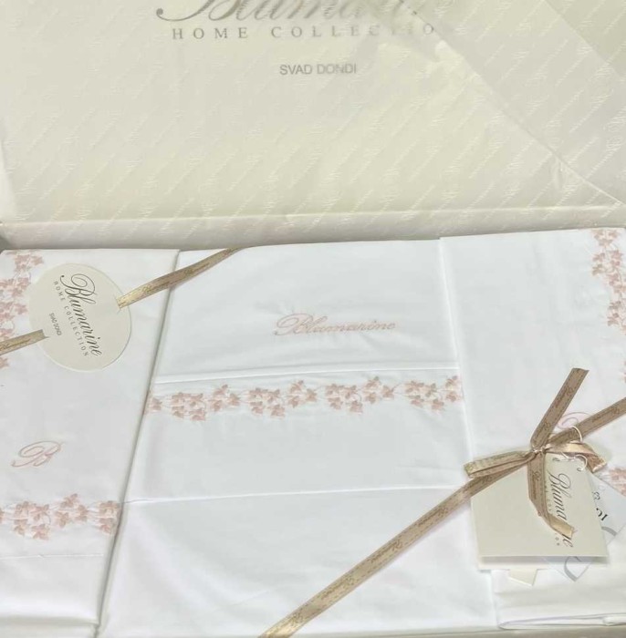 Постельное белье BLUMARINE вышивка "Leda", 2-х спальное (евро), бело-розовый