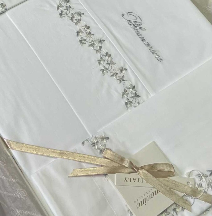 Постельное белье BLUMARINE вышивка "Leda", 2-х спальное (евро), бело-серый