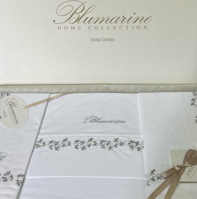 Постельное белье BLUMARINE вышивка "Leda", 2-х спальное (евро), бело-серый