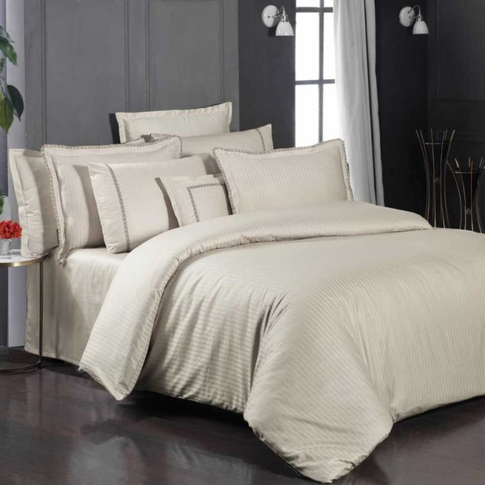 Постельное белье Sarev страйп "Jacquard", семейное, бежевый