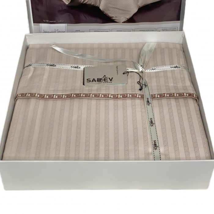 Постельное белье Sarev страйп "Jacquard", семейное, бежевый