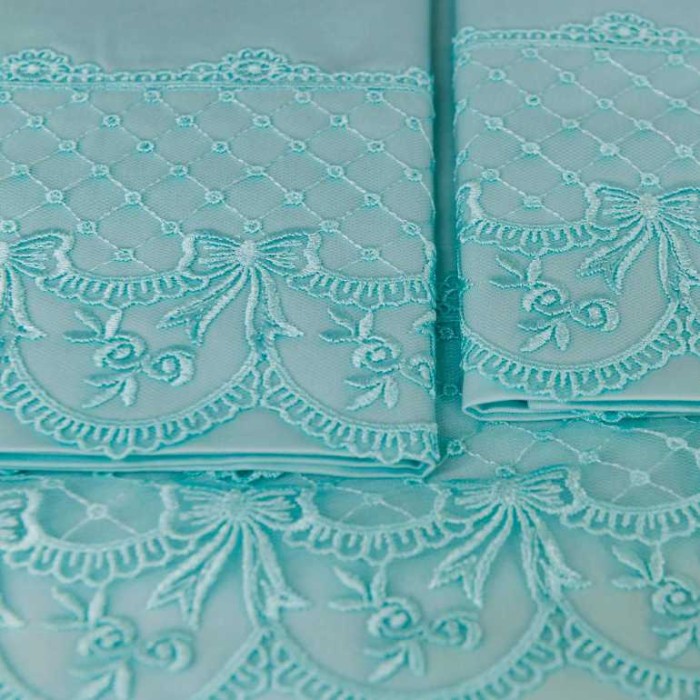 Постельное белье Tivolyo с кружевом "Olivia", семейное, бирюзовый