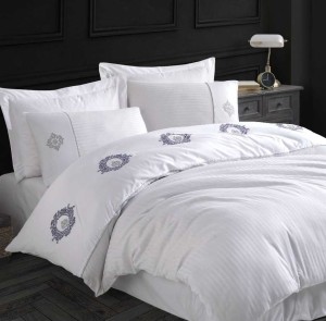 Постельное белье Hobby с вышивкой "Elegant Olimpos", 2-х спальное (евро), белый