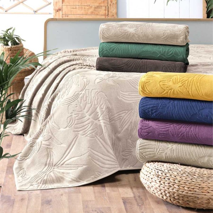 Покрывало Arya махровое "Botanical Garden", 160x220 см, светло-бежевый