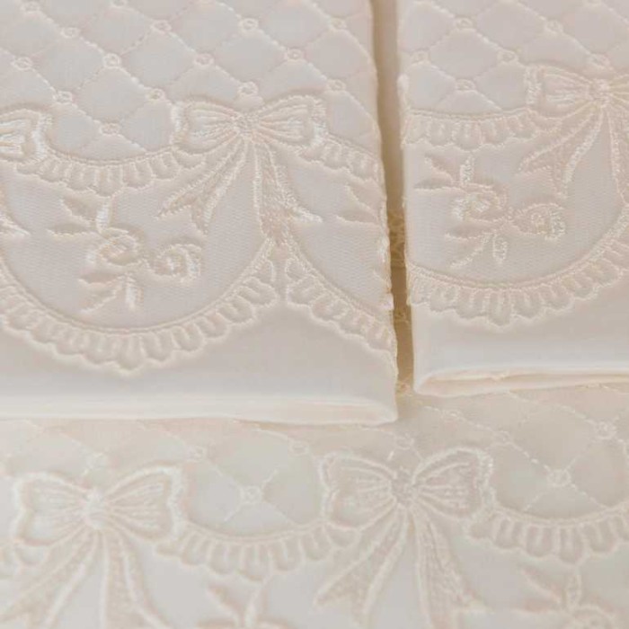 Постельное белье Tivolyo с кружевом "Olivia", семейное, кремовый