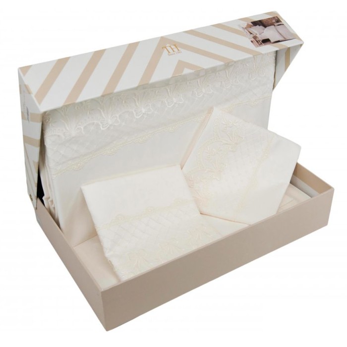 Постельное белье Tivolyo с кружевом "Olivia", семейное, кремовый