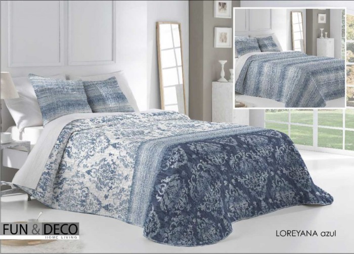 Покрывало с наволочками Antilo двустороннее "Loreyana Azul", 250x270 см, голубой