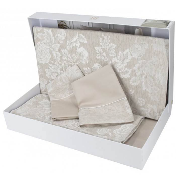 Постельное белье Tivolyo лён "Furnity", 2-х спальное (евро), бежевый