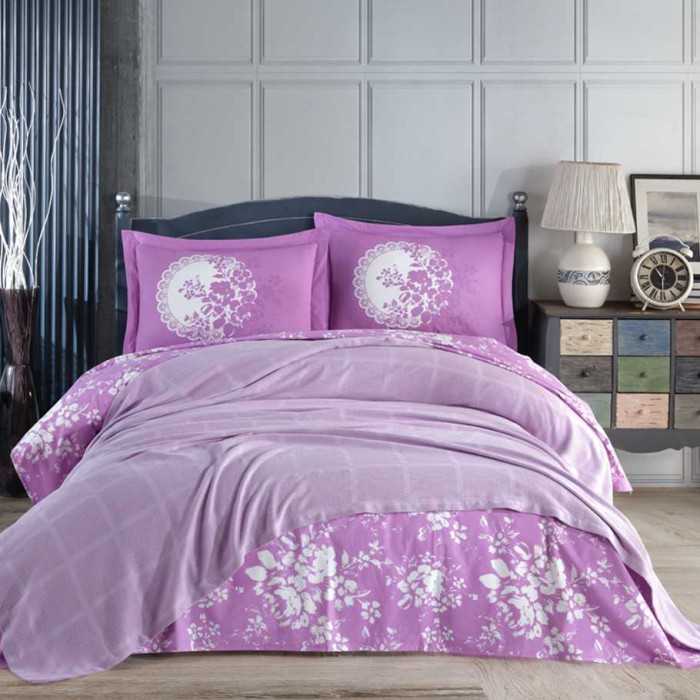 Постельное белье Hobby с покрывалом "Rainbow Flora", 2-х спальное (евро), фиолетовый
