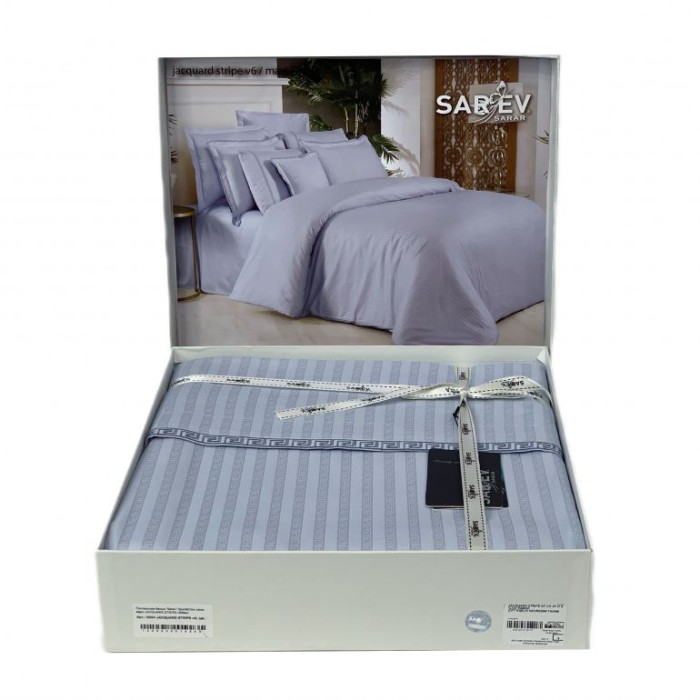 Постельное белье Sarev страйп "Jacquard", семейное, синий