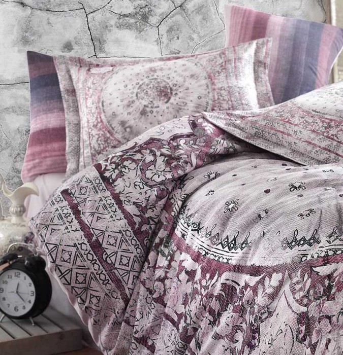 Постельное белье Dantela печатное "Lina", 2-х спальное (евро), баклажан