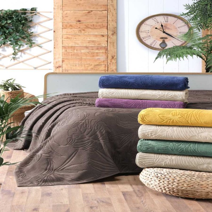 Покрывало Arya махровое "Botanical Garden", 200x220 см, коричневый