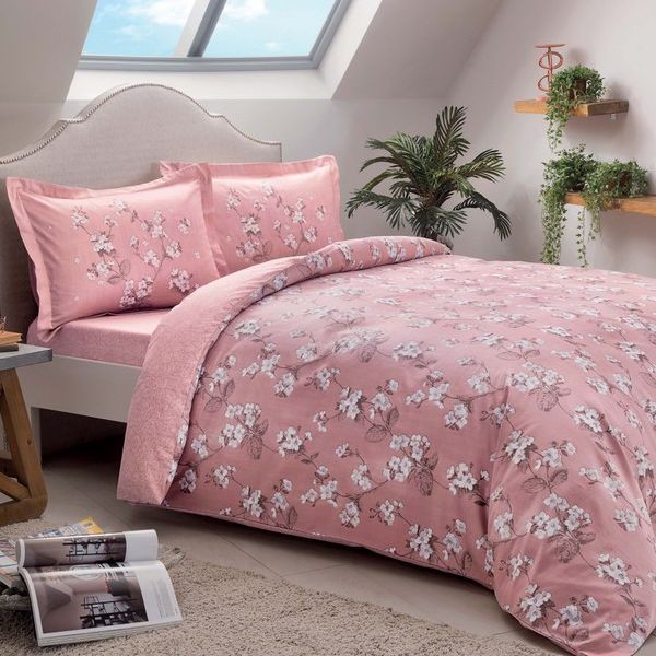 Постельное белье Tac Satin "Lennie V02", 1,5 спальное, розовый