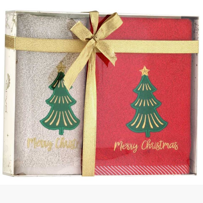 Набор полотнец Arya с вышивкой Рождество "Christmas Tree", 2 шт, красный